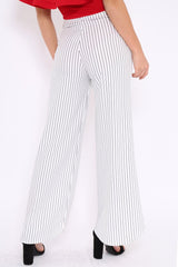 White Striped High Waist Split Front Flare Trousers - Reana
