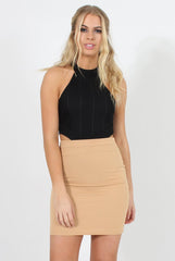 Camel Ribbed Midi Skirt - Rebecca