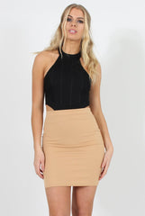 Camel Ribbed Midi Skirt - Rebecca