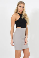 Grey Ribbed Midi Skirt - Rebecca