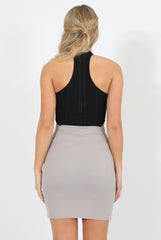 Grey Ribbed Midi Skirt - Rebecca
