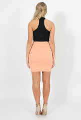 Pink Ribbed Midi Skirt - Rebecca