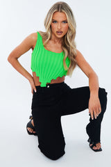 Green Distressed Knit Crop Top - Dani