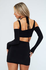 Black Halter Neck Cut Out Slinky Mini Dress - Lessie