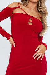 Red Cut Out Shoulders Slinky Mini Dress - Selena