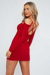 Red Cut Out Shoulders Slinky Mini Dress - Selena