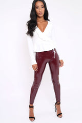 White Plunge Frill Wrap Tie Front Top - Rebecca