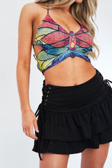 Black Jersey Side Lace Up Mini Skirt - Cleo