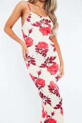 Red Floral Print Bodycon Maxi Dress - Sasha
