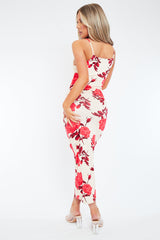 Red Floral Print Bodycon Maxi Dress - Sasha