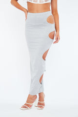 Grey Jersey Side Cut Out Maxi Skirt - Adara