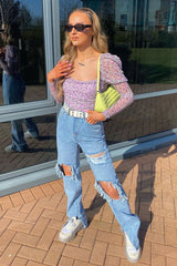 Lilac Floral Puff Sleeve Bodysuit - Deana