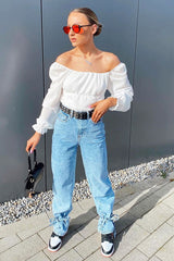 White Crepe Ruched Panel Crop Top - Laurie