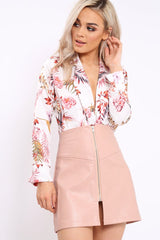 White Floral Plunge Satin Bodysuit - Rebeka