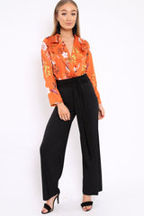 Rust Floral Plunge Satin Bodysuit - Rebeka