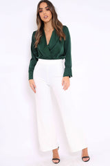 Green Plunge Satin Bodysuit - Rebeka