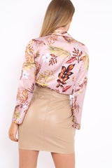 Rose Floral Plunge Satin Bodysuit - Rebeka