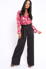 Wine Floral Plunge Satin Bodysuit - Rebeka