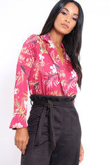 Wine Floral Plunge Satin Bodysuit - Rebeka