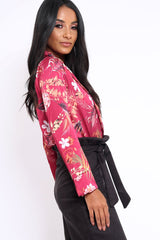 Wine Floral Plunge Satin Bodysuit - Rebeka