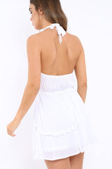 White Halter Neck Frill Mini Dress - Sabrina