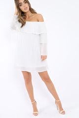 White Bardot Frill Shift Dress - Lucina