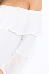 White Bardot Frill Shift Dress - Lucina