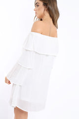 White Bardot Frill Shift Dress - Lucina