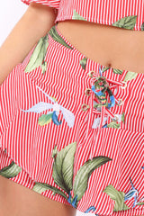 Red Striped Floral Cold Shoulder Top - Madalene