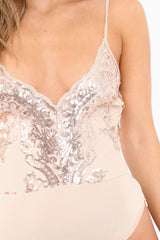Nude Sweetheart Bodysuit with Sequins - Rena