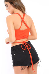 Red Lace Up Front Crop Top - Lacey