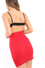 Red Pinstripe Skirt Lace Up Skirt -  Lela