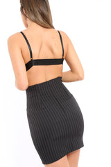 Black Pinstripe Skirt Lace Up Skirt -  Lela