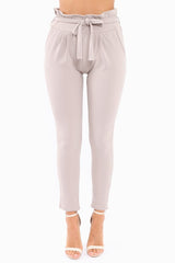 Grey Paper Bag Tie Waist Cigarette Trousers - Karmen
