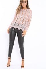 Pink Metallic Distressed Jumper - Hannan