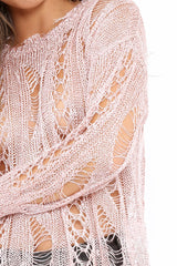 Pink Metallic Distressed Jumper - Hannan
