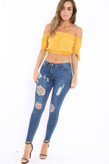 Mustard Ribbed Frill Gypsy Top - Maysia