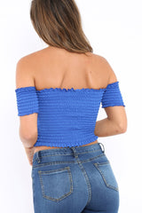 Royal Blue Bardot Frill Shirred Crop Top - Kailah