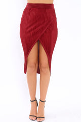 Wine Pleated Wrap Over Skirt - Monica