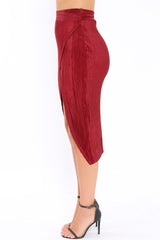 Wine Pleated Wrap Over Skirt - Monica