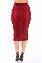 Wine Pleated Wrap Over Skirt - Monica