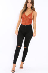 Rust Lace Cross Back Bodysuit - Brogan