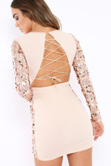 Rose Gold Sequin Lace Up Back Mini Dress - Zelda