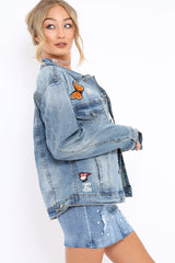 Denim Applique and Slogan Jacket - Idia