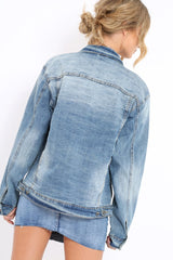 Denim Applique and Slogan Jacket - Idia