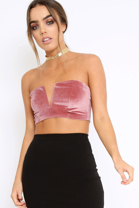 Mauve V Front Velvet Boob Tube - Evelyn