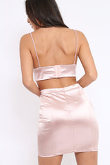Pink Satin Crop top and Skirt Co-ord - Veronica