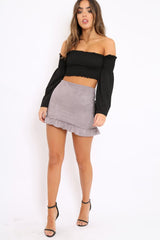 Grey Suedette Frill Hem Mini Skirt - Misse