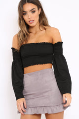 Grey Suedette Frill Hem Mini Skirt - Misse