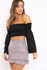 Grey Suedette Frill Hem Mini Skirt - Misse